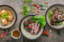 Mouth-watering meat and vegetables on the table, which contain complete and incomplete proteins