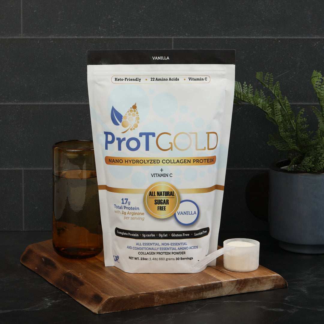  ProT Gold Collagen Protein Powder, 17g Protein Nano-Hydrolyzed  Grass Fed Collagen, Vitamin C, 2g Arginine for Wound Support, Gluten Free,  All Natural, Fat and Sugar Free, 0g Carbs, Vanilla, 23 oz