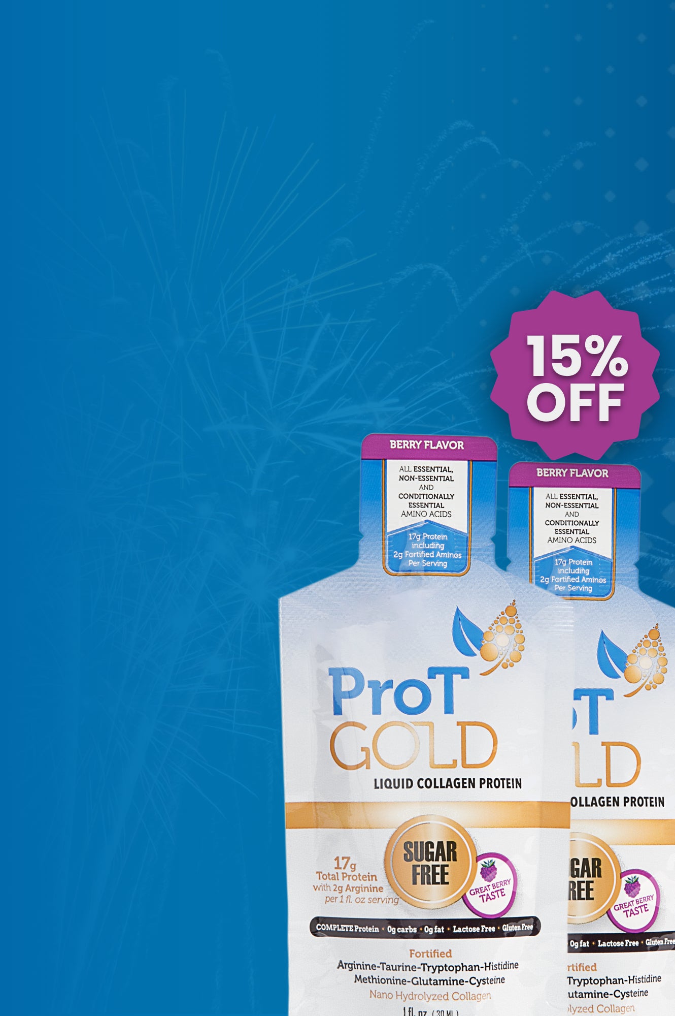 Liquid Collagen Protein 1Fl. oz. Packets by ProT Gold - Berry Size: 6-Pack  